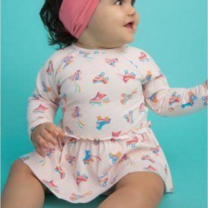 NWT Angel Dear Baby Roller Skate Bandana Bib & Matching Long Sleeved Dress 3-6m